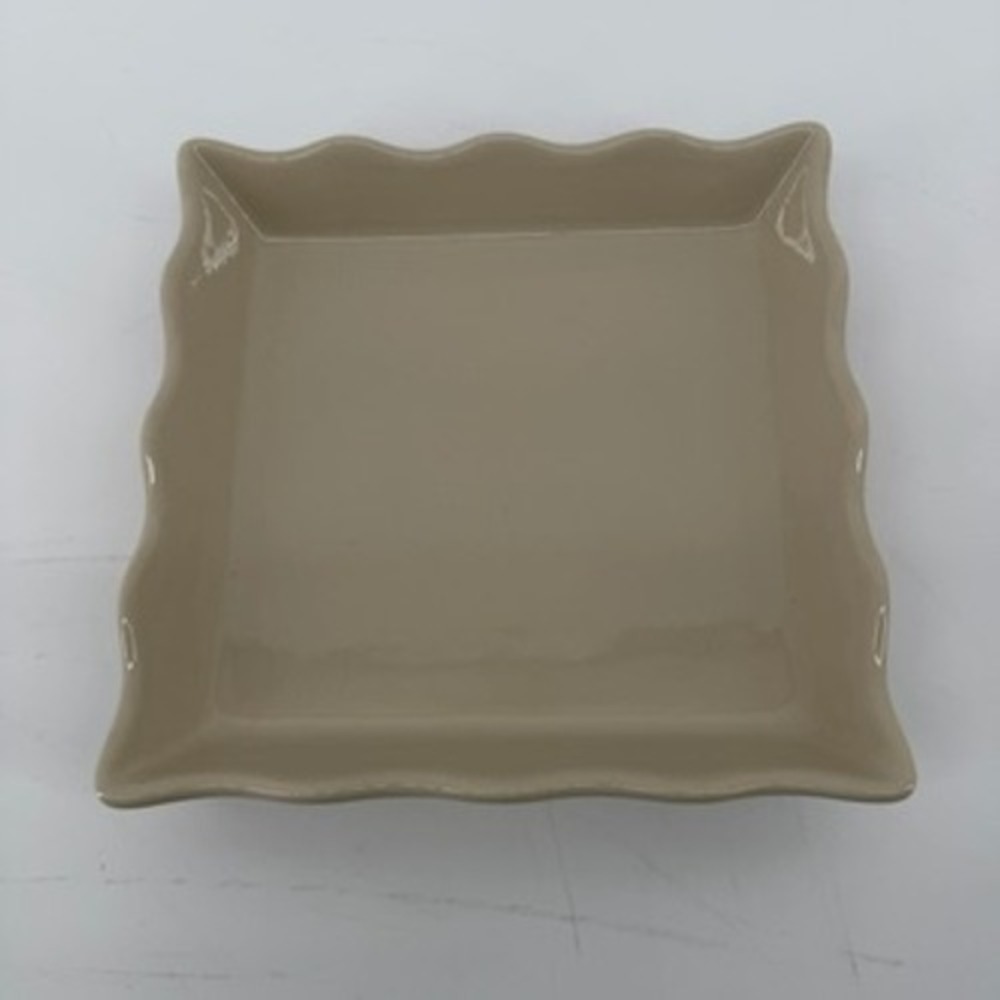Henn Pottery Tan Square Scalloped Edge Stoneware Dish 6.5 Inch Small Tray